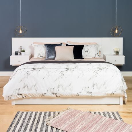 Prepac Floating White King Headboard with Nightstands ...