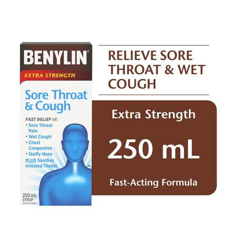 BENYLIN® Extra-puissant, Mal de gorge et toux, soulage le mal de gorge et la toux grasse, sirop 250 ml