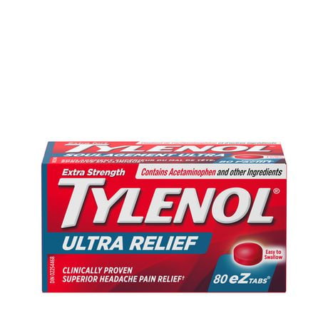 Tylenol Ultra Relief eZTABS for Migraine Pain Relief, 500 mg Acetaminophen Plus 65 mg Caffeine, 80 Count