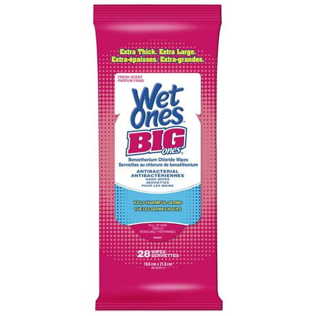Wet Ones Big Ones Antibacterial Wipes, Fresh Scent, 28 Wipes