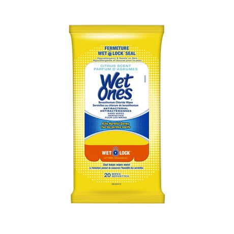 Wet Ones Antibacterial Citrus Scented Hand and Face Wet Wipes, 20 Wipes