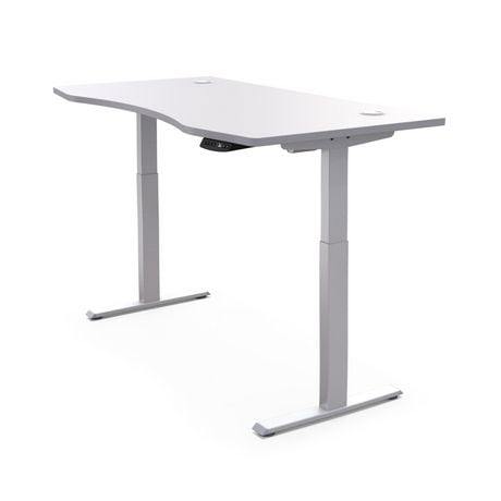 Hi5 Ez Electric Height Adjustable Standing Desk with ergonomic contoured Tabletop (59"x 31.5"/ 150 x 80cm) and dual motor lift system for Home Office Workstation (White Top/White Frame)