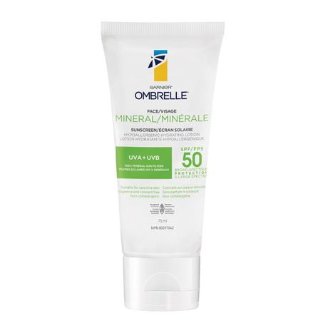 Garnier Ombrelle écran solaire Minérale hydratant pour le visage FPS 50, 75ml Lotion Minérale Hydratante