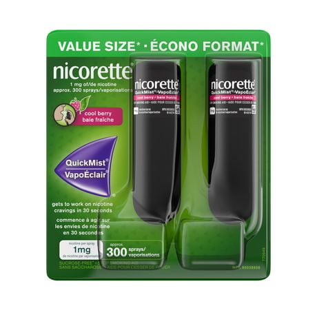 Nicorette Nicotine QuickMist Spray, Quit Smoking Aid, Cool Berry 1mg, Duo Pack, 150 Spray Each x 2