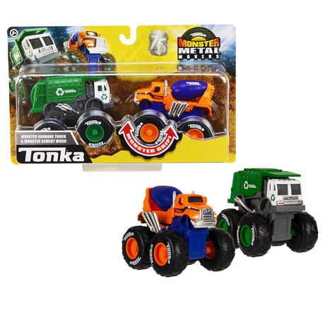 Tonka - Monster Metal Movers Combo Pack City Service (camion à ordures et bétonnière)