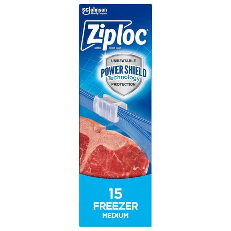Ziploc® Slider Freezer Bags, Power Seal Technology for More Durability, Medium, 15 Count, 15 Bags, Medium