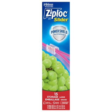Ziploc® Slider Storage Bags, Power Seal Technology for More Durability, Large, 15 Count, 15 Bags, Large