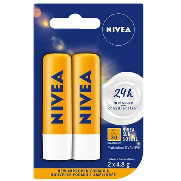 NIVEA Sun Caring 24H Moisture Lip Balm Sticks with SPF 30, Duo Pack, 2 x 4.8g