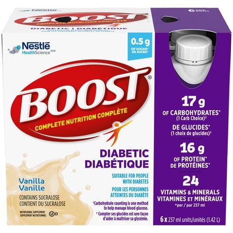 Supplément nutritionnel BOOST Diabétique – Vanille, 6 x 237 ml 6x237ML
