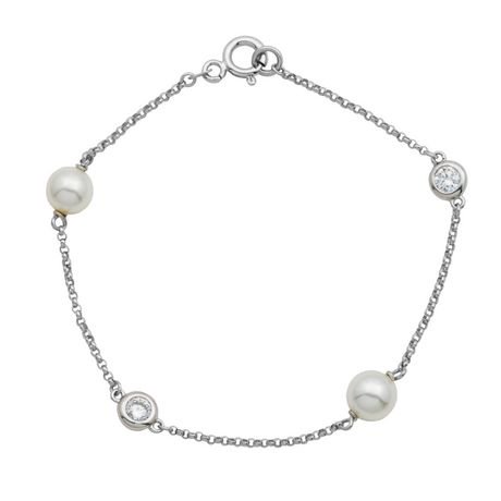 "Bride to Be" Sterling Silver Pearl and CZ Bracelet