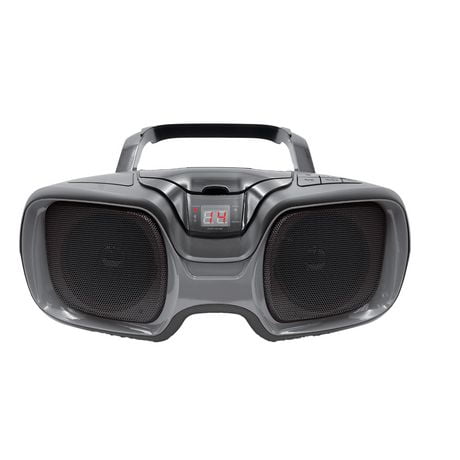 Proscan Portable Bluetooth Boombox with Top-Loading CD Player and AM/FM Radio - Silver, Includes Aux input