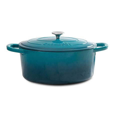 Crock-Pot Artisan Four hollandais en fonte émaillée de 7 Qt avec couvercle, bleu sarcelle ombré, ovale