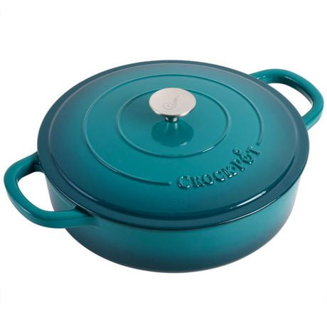 Crock-Pot Artisan Brasière en fonte émaillée avec couvercle, ombré sarcelle, ronde, 5 Qt