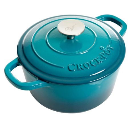 Crock-Pot Artisan 3 Qt Enameled Cast Iron Dutch Oven W/Lid, Gradient Teal, Round