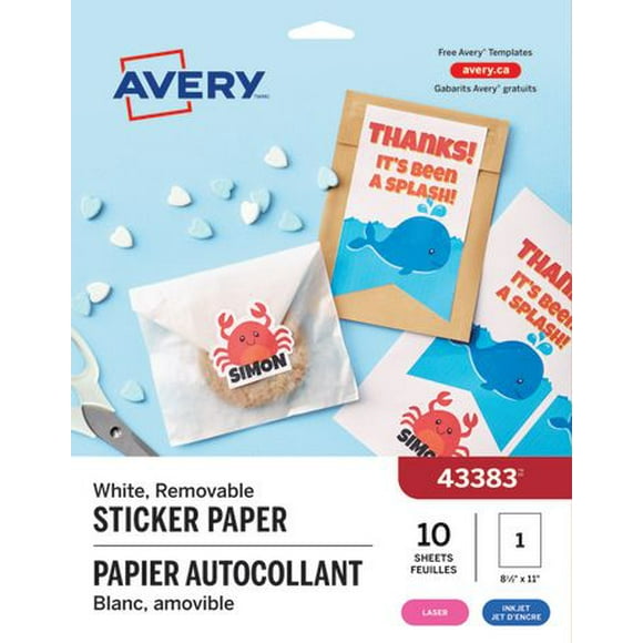 Avery® Sticker Project Paper, for Inkjet Printers, 8-1/2" x 11" , INKJET PRINTER