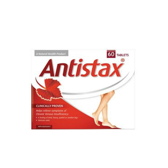 Antistax, 60 comprimés points- Aide à soulager les symptômes de l'insuffisance veineuse chronique (IVC CVI), incluant les jambes y compris fatiguées, lourdes, gonflées et varices 60 comprimés