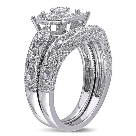 Miabella 0.20 Carat T.W. Diamond Sterling Silver Bridal Set | Walmart ...