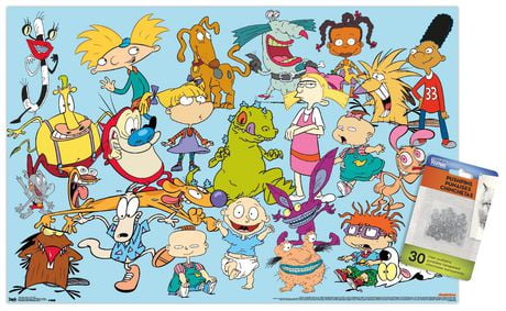 Nickelodeon Characters Wall Poster with Push Pins, 14.725