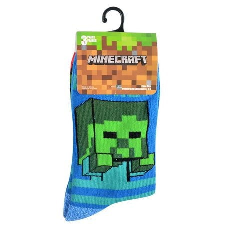 3pk Minecraft Boy's Crew Socks, Sizes 11-2, 3-6