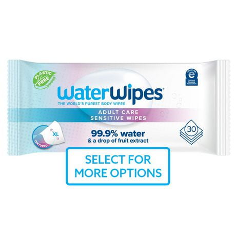 WaterWipes Adult Care Sensitive Wipes, Plastic-Free 99.9% Water Based Wipes, Unscented, Fragrance-Free & Hypoallergenic for Sensitive Skin, Large, Wet Wipes for Incontinence & All Over Cleansing, 30ct, WaterWipes Adult Care 30ct