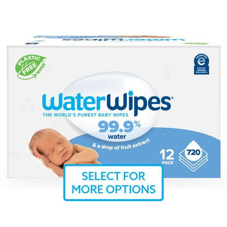 WaterWipes Plastic-Free Original Baby Wipes, 99.9% Water Based Wipes, Unscented, Fragrance-Free & Hypoallergenic for Sensitive Skin, 720 Count (12 packs), Packaging May Vary
