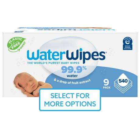 WaterWipes Plastic-Free Original Baby Wipes, 99.9% Water Based Wipes, Unscented, Fragrance-Free & Hypoallergenic for Sensitive Skin, 540 Count (9 packs), Packaging May Vary, WaterWipes Baby 540ct (9 pack)