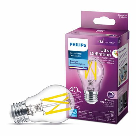 Philips UltraDefinition LED A15 E26 40W ampoule à économie d'énergie, dimmable lumière du jour (5000K) DEL 40W E26 A15
