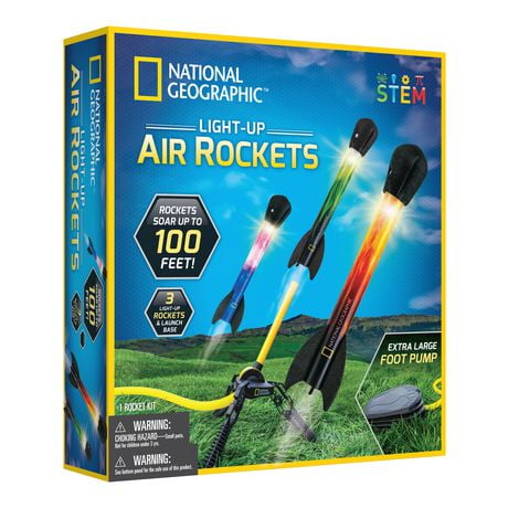 National Geographic Light Up Air Rockets Kit, STEM Series, LED Air Powered Rocket Launcher, Ages 6 and up, LED Rocket Launcher Kit