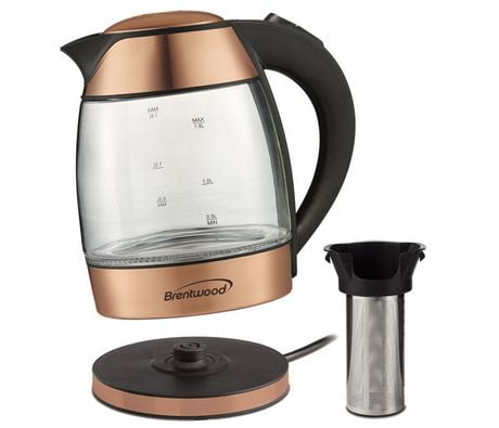 BRAND NEW Brentwood KT-1960RG 1.8L Cordless Glass Electric Kettle with Tea Infus