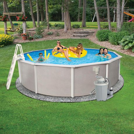 Belize 18-ft Round 52-in Deep 6-in Top Rail Metal Wall Swimming Pool ...