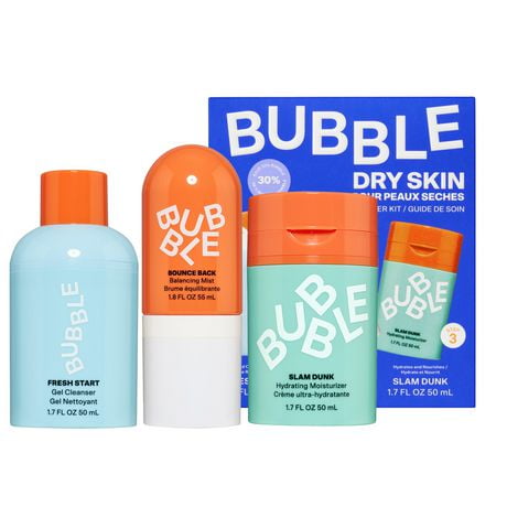 Bubble Skincare 3-Step Hydrating Routine Bundle, for Normal to Dry Skin, Unisex, Set of 3, Bubble Dry Skin Kit, 3 Pieces