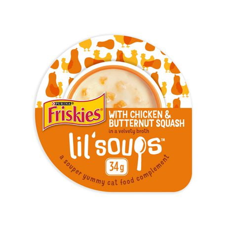 Friskies Lil' Soups Chicken & Butternut Squash in Broth, Cat Food Complement 34g, 34 g