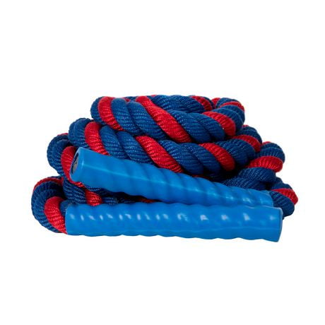 GoZone Kids 15ft Twisted Nylon Battle Rope with Solid Color Handles – Blue/Red, With rubberized grip