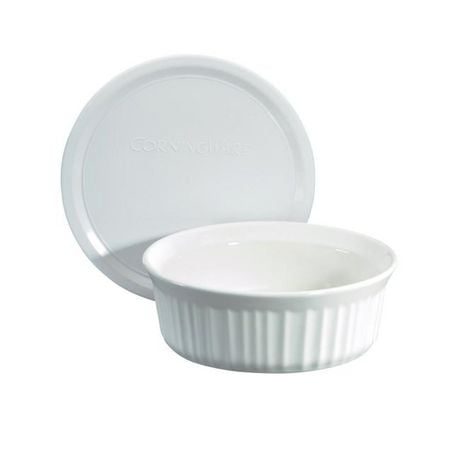 Corningware French White® 24 Oz Round Dish with Plastic Cover, Durable stoneware