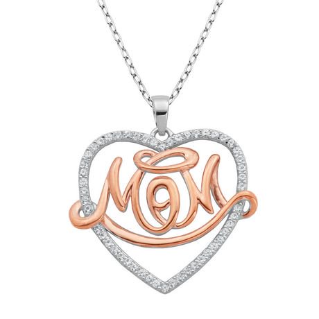 PAJ Sterling Silver Rhodium and Rose Gold Plated MOM Heart Pendant with ...