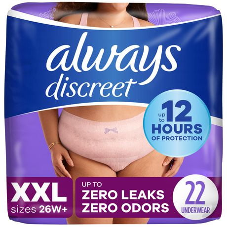 Always Discreet Adult Incontinence Underwear for Women and Postpartum Underwear, XXL, Up to 100% Bladder Leak Protection,, 22CT
