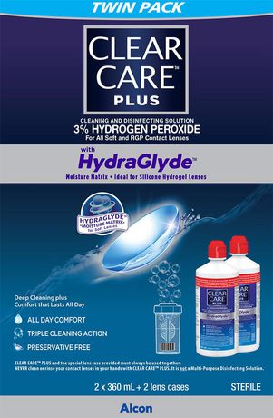 Clear Care® Plus With Hydraglyde Contact Lens Solution, Twin Pack Cleaning  & Disinfecting Solution With Hydrogen Peroxide | Walmart Canada