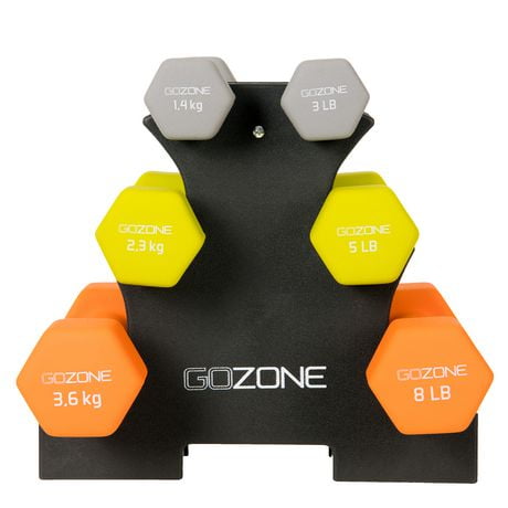 GoZone 32lb Neoprene-Coated Dumbbell Set – Multicolor, Includes storage rack