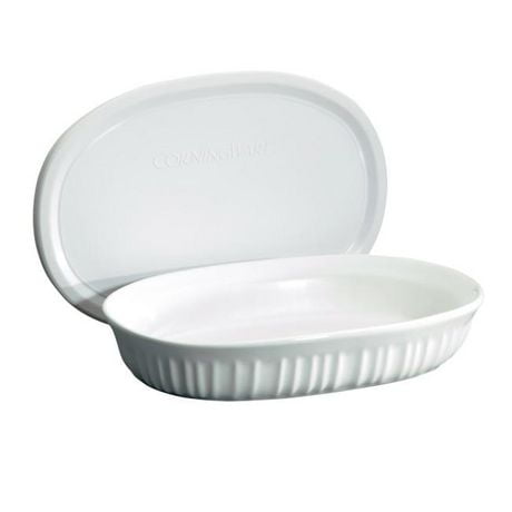 Plat ovale à couvercle en plastique 23 oz/679ml - Corningware French White plat de cuisson ovale de 23 onces