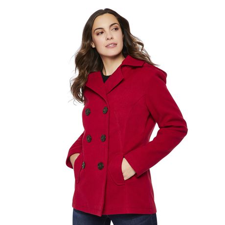 Faux Wool Peacoat With Hood, Red Pea Coats Canada