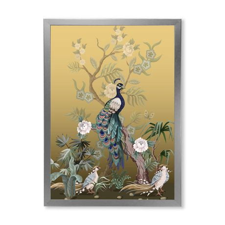 Designart Chinoiserie With Birds And Peonies Vi Framed Wall Art 