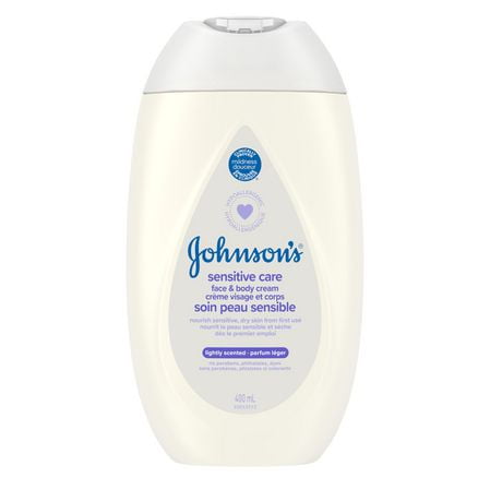 Johnson’s Sensitive Care Face & Body Baby Cream, Lightly Scented, Sunflower Oil, Vitamin B5, Sensitive & Dry Skin, 400 mL