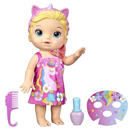 Baby Alive Glam Spa Baby Doll, Mermaid, Makeup Toy for Kids 3 and Up, Color Reveal Mani-Pedi and Makeup, 12.6-Inch Waterplay Doll, Brown Hair