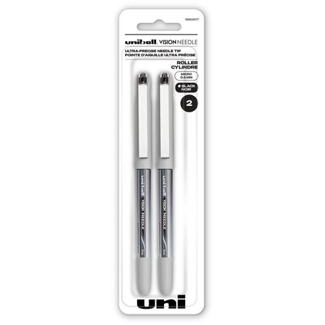 Stylos roller uniball™ Vision Needle, pointe fine (0,5 mm), noir, lot de 2 Stylos noirs Vision Needle