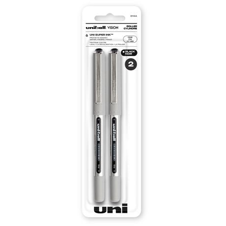 uniball™ Vision Rollerball Pens, Fine Point (0.7mm), Black, 2 Pack, Vision Rollerball Pens