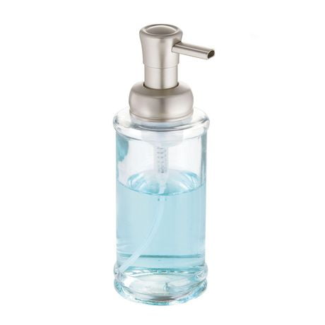Pompe à savon moussant en verre transparent iDesign Hamilton, 3" x 3" x 8.3", transparent/brossé Pompe à savon moussant