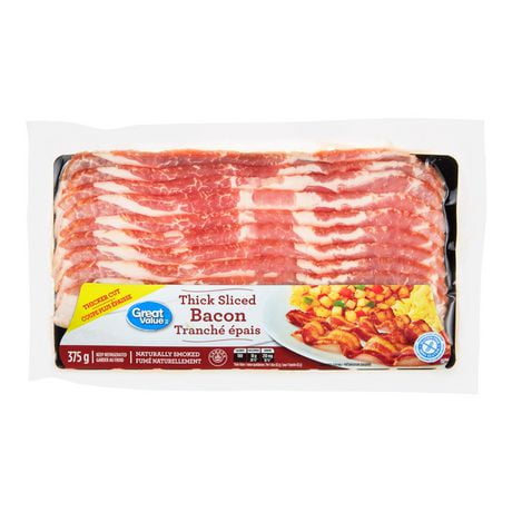 Bacon fumé naturellement tranché épais, Great Value 375g