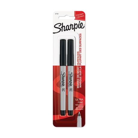 Sharpie Permanent Markers, Ultra-Fine Tip, Black, 2/Pack, Extra-precise narrowed tip