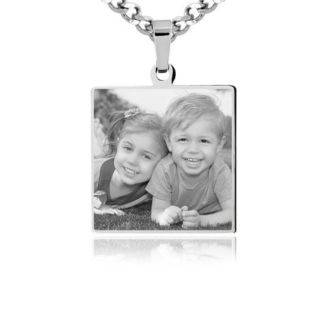 PhotosEngraved - Fully Customized! Engrave your precious photo on a Small Stainless Steel Square pendant - SSST