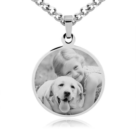 PhotosEngraved - Fully Customized! Engrave your precious photo on a Stainless Steel Large Circle pendant - LCST